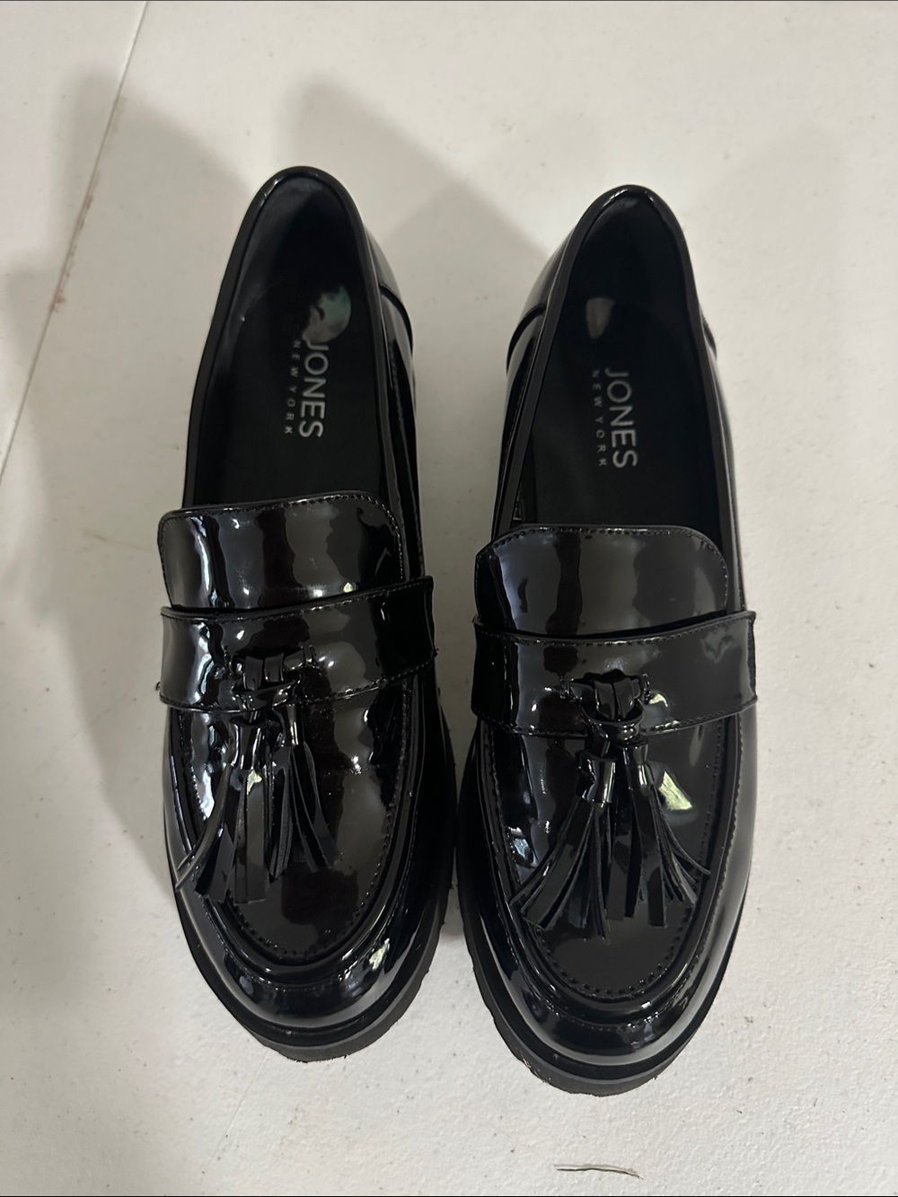 Jones New York Black Patent Tassel Penny Loafers